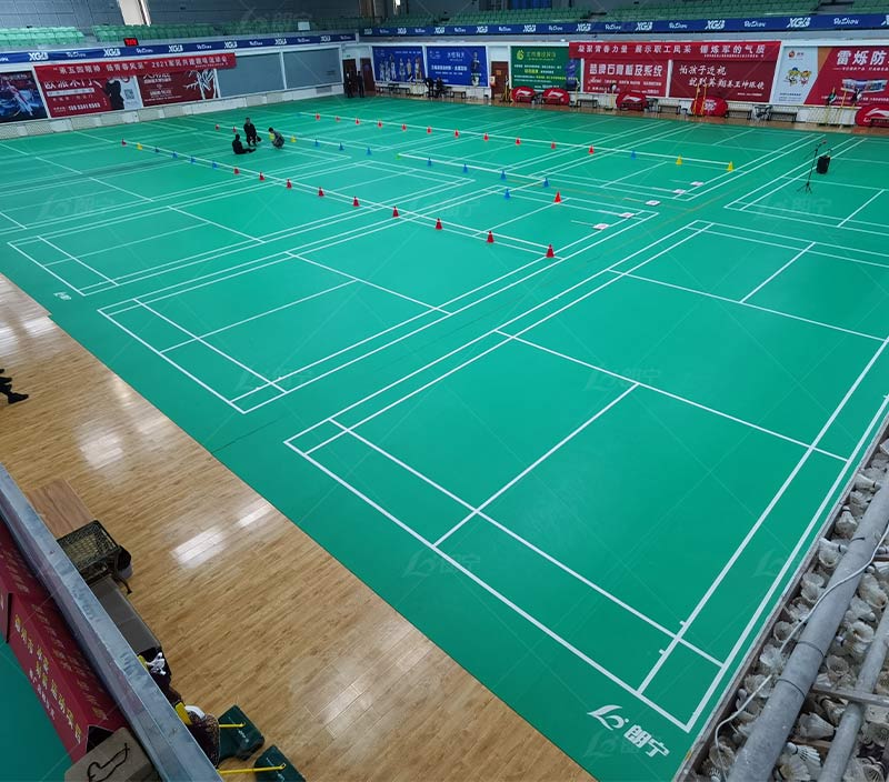 Installation of Indoor Badminton Court Flooring Real Scene